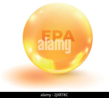 EPA-realistischer Ball. Omega-Öl-Kosmetiktropfen isoliert auf weißem Hintergrund Stock Vektor