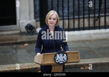London, Großbritannien. 07. September 2022. Liz Truss hält ihre erste Rede als Premierministerin am 6.. September 2022 in London. Kredit: Isles Images/Alamy Live Nachrichten Stockfoto
