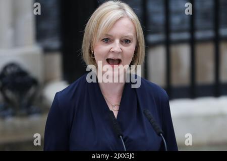 London, Großbritannien. 07. September 2022. Liz Truss hält ihre erste Rede als Premierministerin am 6.. September 2022 in London. Kredit: Isles Images/Alamy Live Nachrichten Stockfoto