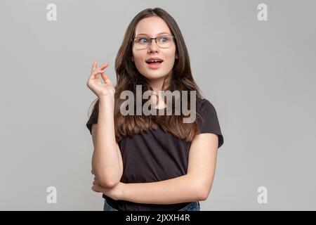 Überrascht Frau Porträt wow unglaublich neugierig Stockfoto