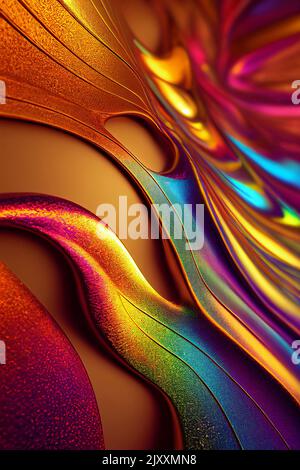 Eine computergenerierte Illustration von abstrakten Linien von metallischer Farbstruktur, die zu Verläufen zusammengefügt wird. A.I. generierte Kunst Stockfoto