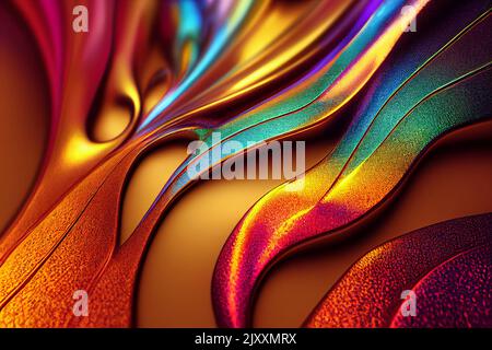 Eine computergenerierte Illustration von abstrakten Linien von metallischer Farbstruktur, die zu Verläufen zusammengefügt wird. A.I. generierte Kunst Stockfoto