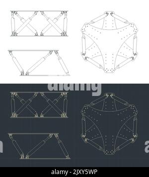 Stilisierte Vektor-Illustrationen von Blaupausen von Hexapod Stock Vektor