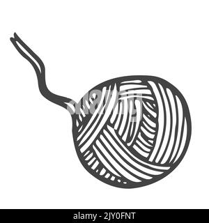 Garnknäuel im Doodle-Stil. Handziehen garnklauen zum Stricken. Garnknäuel im schlichten Stil. Für Druck, Logo, kreatives Design. Schwarze Konturen isol Stock Vektor