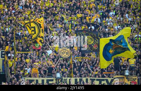 6. September 2022: . Borussia Dortmund Fans während der Borrusia Dortmund und des FC Kopenhagen im Signal Iduna Park, Dortmund, Deutschland. Ulrik Pedersen/CSM. Stockfoto