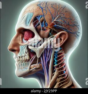 Eine medizinische Illustration eines menschlichen Kopfes Stockfoto
