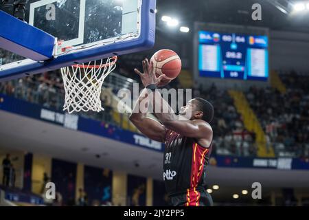 Retin Obasohan aus Belgien, abgebildet während eines Basketballspiels zwischen Bulgarien und den belgischen Löwen, Mittwoch, 07. September 2022, in Tiflis, Georgien, Spiel 5/5 in der Gruppe A des EuroBasket 2022 Turniers. Die Basketball-Europameisterschaft findet vom 1. Bis 18. September statt. BELGA FOTO NIKOLA KRSTIC Stockfoto