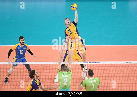 Oleh Plotnytskyi (Ukraine), Alen Pajenk (Slowenien). Volleyball-Weltmeisterschaft 2022. Viertelfinale Stockfoto