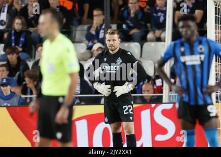 Brügge, Belgien. 07. September 2022. Clubtorwart Simon Mignolet während eines Fußballspiels zwischen dem belgischen Club Brugge KV und dem deutschen Bayer 04 Leverkusen, Mittwoch, 07. September 2022 in Brügge, am Eröffnungstag der Gruppenphase des UEFA Champions League Turniers. BELGA FOTO BRUNO FAHY Quelle: Belga Nachrichtenagentur/Alamy Live News Stockfoto