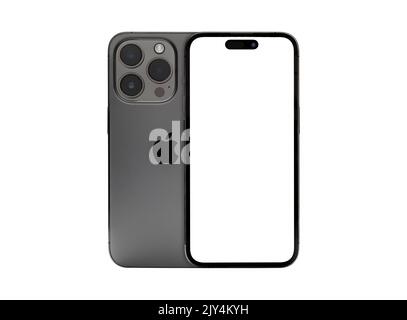 Antalya, Türkei - 08. September 2022: Neu veröffentlichtem iphone 14 Pro Mockup Set mit Vorder- und Rückwinkel Stockfoto