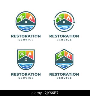 Satz von Dienstleistungen für die Restaurierung von Gebäuden Logo Template Design. Vektorgrafik Stock Vektor