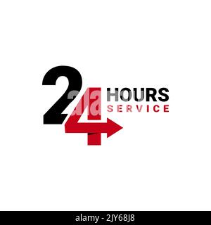 Vektorsymbol für 24-Stunden-Service für Ihr Unternehmen. Abbildung des Logoelements, Emblem, Etikett, Abzeichen, Aufkleber. Einfaches 24-Stunden-Service-Konzept. Stock Vektor