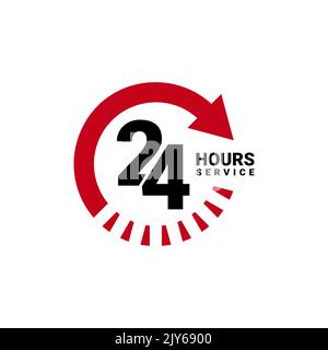 Vektorsymbol für 24-Stunden-Service für Ihr Unternehmen. Abbildung des Logoelements, Emblem, Etikett, Abzeichen, Aufkleber. Einfaches 24-Stunden-Service-Konzept. Stock Vektor