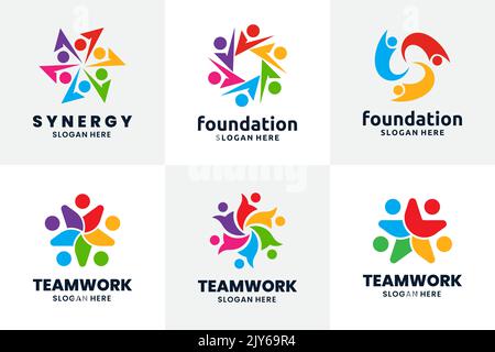 Satz von Team-Logo-Vorlagen-Design. Logo für kreative soziale Mitarbeiter. Konzept von zusammen, Partnerschaft, Freundschaft, Einheit, Familie, Usw. Stock Vektor