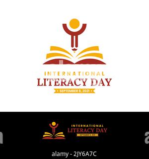 September 8, International Literacy Day Logo Design Template. Vektorgrafik Stock Vektor