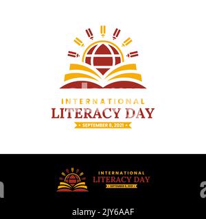 September 8, International Literacy Day Logo Design Template. Vektorgrafik Stock Vektor