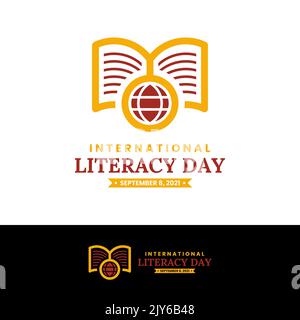 September 8, International Literacy Day Logo Design Template. Vektorgrafik Stock Vektor