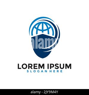 Design Der Globalen Logo-Vorlage Für Den Schutz. Globales Design-Konzept für Sicherheitslogos. Vektorgrafik Stock Vektor