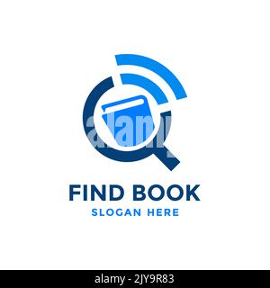 Designvorlage für das Buchlogo suchen. Symbol für Online-Lesebuch. Konzept der Bildungsmedien. Stock Vektor