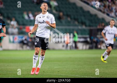 Warschau, Polen. 02. September 2022. Patryk Sokolowski von Legia in Aktion während des polnischen Spiels der PKO Ekstraklasa League zwischen Legia Warszawa und Radomiak Radom im Marschall Jozef Pilsudski Legia Warsaw Municipal Stadium. Endergebnis; Legia Warszawa 1:0 Radomiak Radom. Kredit: SOPA Images Limited/Alamy Live Nachrichten Stockfoto