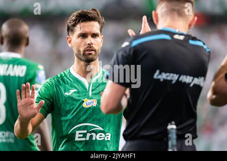 Warschau, Polen. 02. September 2022. Filipe Nascimento von Radomiak reagiert während des polnischen Spiels der PKO Ekstraklasa League zwischen Legia Warszawa und Radomiak Radom im Marschall Jozef Pilsudski Legia Warsaw Municipal Stadium. Endergebnis; Legia Warszawa 1:0 Radomiak Radom. (Foto von Mikolaj Barbanell/SOPA Images/Sipa USA) Quelle: SIPA USA/Alamy Live News Stockfoto