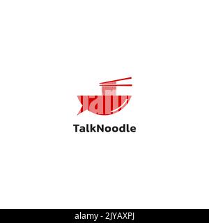 Einfaches abstraktes Logo-Design von Chat-Symbol und Schüssel mit Nudeln. Talking Noodle Logo. Schüssel und Konversationslogo. Stock Vektor