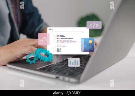 Erstellung und Codierung von Website-Dashboards. Support, Site-Wartung Stockfoto