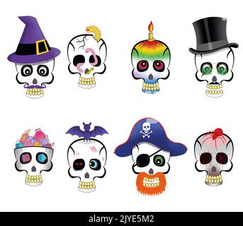 halloween Schädel Pack mit gelben Zähnen Vektor Stock Vektor