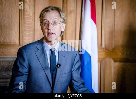 2022-09-07 10:10:26 BERKELEY - Minister Robbert Dijkgraaf (Bildung, Kultur und Wissenschaft) startet das Dutch Network for Academics in den USA (DNA-US), das den Austausch von Wissen zwischen niederländischen Forschern in den Vereinigten Staaten fördern soll. Die Königin ist auf einem viertägigen Arbeitsbesuch in den Vereinigten Staaten. ANP BART MAAT niederlande Out - belgien Out Stockfoto