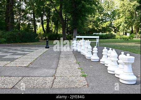 Schachbrett im Park in Baden bei Wien Stockfoto