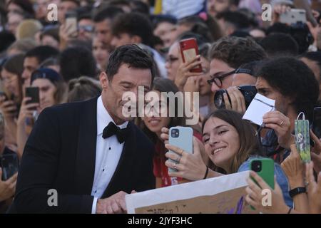 Der australische Schauspieler Hugh Jackman kommt am 7. September 2022 zur Vorführung des Films „The Son“, der im Wettbewerb Venezia 79 vorgestellt wurde. Stockfoto