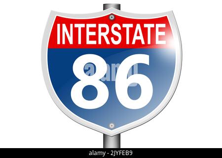 Interstate Highway 86 Straßenschild isoliert auf weißem Hintergrund, 3D Rendering Stockfoto