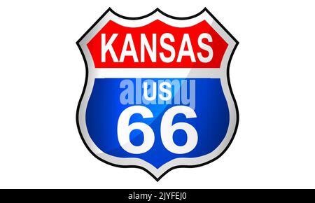 Kansas Route US 66 Zeichen Symbol , 3D Rendering Stockfoto