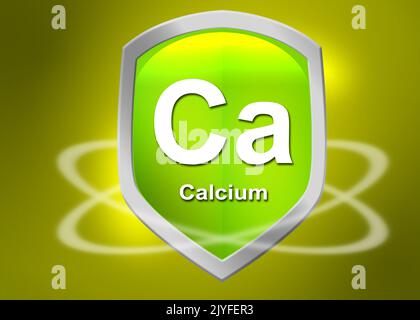 Mineralien Calciumschild für Gesundheitskonzept, 3D Rendering Stockfoto