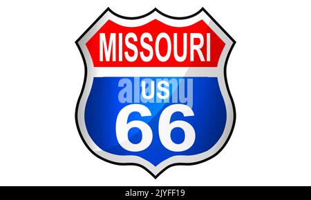 Missouri Route US 66 Zeichen Symbol , 3D Rendering Stockfoto