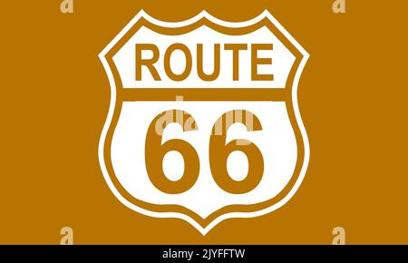 US Route 66 Schild, Schild mit Routennummer und Text, 3D Rendering Stockfoto