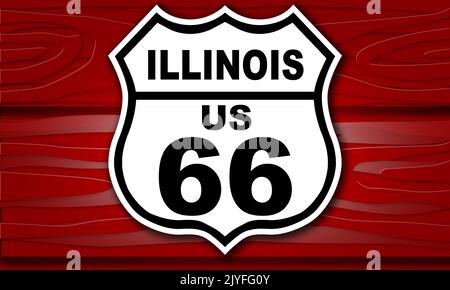 USA Route 66 vintage Road sign for Illinois State , 3D Rendering Stockfoto