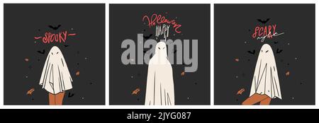 Handgezeichnete abstrakte Vektor Grafik Cliparts Illustration, Halloween Urlaub Kostüm Party Erwachsene Menschen Charaktere Sammlung Karte Vorlage set.Creepy Stock Vektor