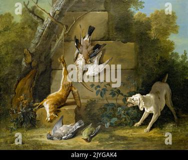 Jean Baptiste Oudry, Dog Guarding Dead Game, Stillleben Gemälde in Öl auf Leinwand, 1753 Stockfoto