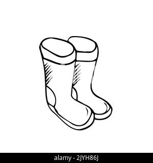Gummistiefel isoliert auf weißem Hintergrund. Herbstschuhe für Spaziergänge in Pfützen. Wasserabweisende Stiefel. Stiefel eines Gärtners, um im Garten zu arbeiten. ve Stock Vektor