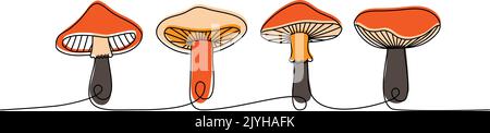 Satz von Pilzbesatz eine Zeile farbige kontinuierliche Zeichnung. Pilz kontinuierliche eine Zeile bunte Set Illustration. Vektor minimalistische lineare Illustration Stock Vektor
