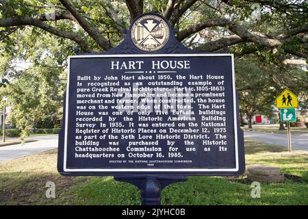 Eufaula, Alabama, USA - 6. September 2022: Historische Markierung für das Hart House, eines der ältesten Häuser in Eufaula, erbaut um 1850. Es blieb im H Stockfoto