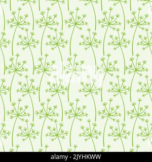 Dill und Fenchel nahtloses Muster, handgezeichneter Doodle, grüner Hintergrund. Vektorgrafik Stock Vektor