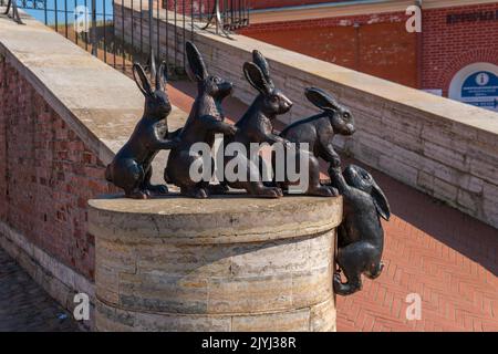 RUSSLAND, PETERSBURG - AUG 19, 2022: Denkmal Hase petersburg russland Festung petropavlovskaya Tierstatue, von peter Bronze in saint und Park groß Stockfoto