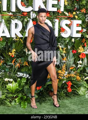 London, Großbritannien. 07. September 2022. Tireece nimmt an der Weltpremiere von Ticket to Paradise am Odeon Luxe Leicester Square in London Teil. Kredit: SOPA Images Limited/Alamy Live Nachrichten Stockfoto