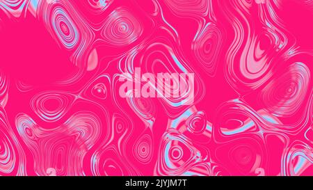 Flüssiger Hintergrund, rosa mit blau. Bizarre farbige Streifen auf der Oberfläche durch das Mischen des Farbstoffs in der Flüssigkeit. 3D Rendern. Stockfoto