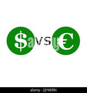Symbole für den US-Dollar im Vergleich zum Euro. Economy-Konzept. Abbildung isoliert auf weißem Hintergrund Stockfoto
