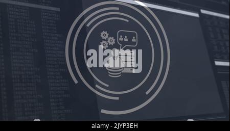 Bild von digitalen Symbolen und Datenverarbeitung über Computerbildschirme Stockfoto