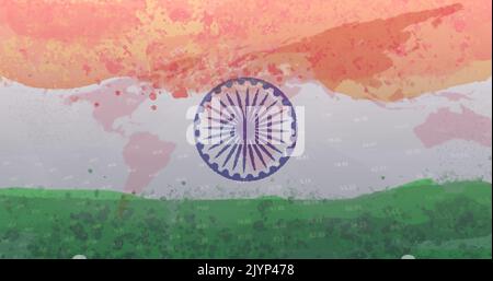 Zusammensetzung von covid 19 Zellen und Statistiken über indische Flagge Stockfoto