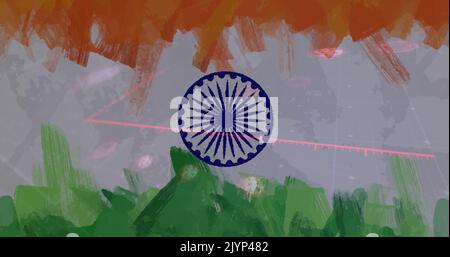 Zusammensetzung von covid 19 Zellen und Statistiken über indische Flagge Stockfoto